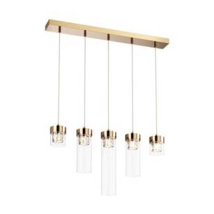 Lampa wisząca GEM P0389-05E-F7AC Zuma Line ZŁOTA Listwa 5 eleganckich tub