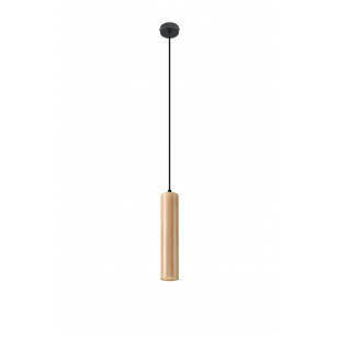 LAMPA  WISZĄCA LINO DREWNIANA TUBA NA CZARNEJ PODSUFITCE PROSTA ELEGANCKA SL.0636 SOLLUX