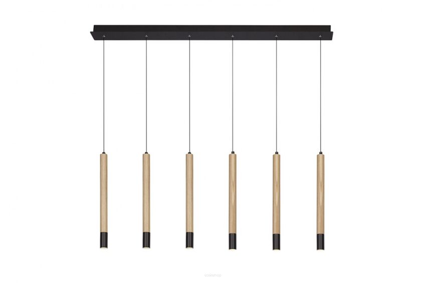 Lampa wisząca IZOLDA 6 AZ3339 Sześć tub wykonana z drewna i metalu zwisających z podłużnej podsufitki