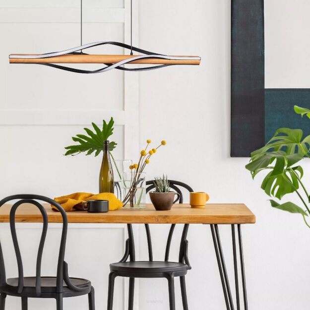 P230857003 BAEZ LAMPA WISZĄCA CZARNA+DREWNO/BLACK+WOOD ZUMA LINE