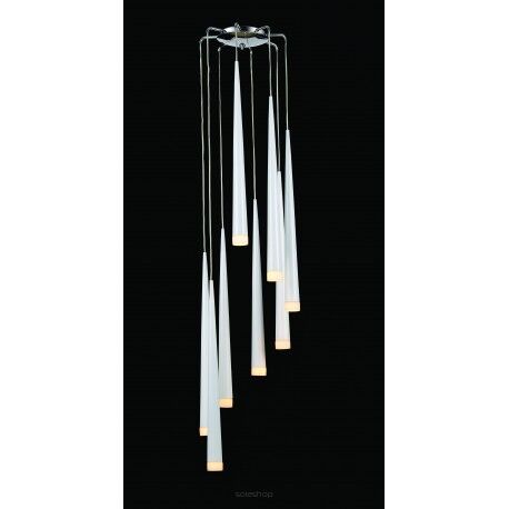 Lampa wisząca STYLO 8 AZ0209 Azzardo Smukłe stożkowe zwisy umieszczone na okrągłej podsufitce biała