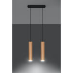 LAMPA  WISZĄCA LINO 2  DREWNIANE TUBY NA CZARNEJ  PODŁUŻNEJ PODSUFITCE PROSTA ELEGANCKA SL.0637 SOLLUX - 2