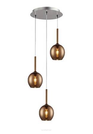 Lampa wisząca MONIC MD1629-3B (COPPER) Zuma Line Elegancka  3 szklane klosze MIEDŹ