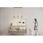 Lampa wisząca TERATA 3  AZ2949 Azzardo Połączenie drewnianego akcentu z drucianym abażurem podłużna podsufitka  - 2