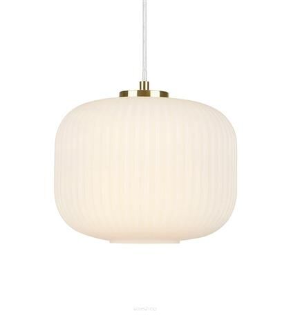 Lampa wisząca SOBER 107918 Markslojd prążkowany biały klosz mosiężne dodatki